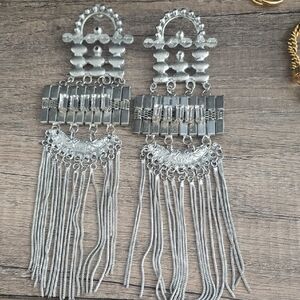 Silver Fringe Statement Earrings - Women's Jewelry